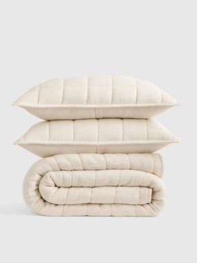 NWT Quince Full/Queen Airy Gauze Box Quilt 3pc Set, Color Undyed